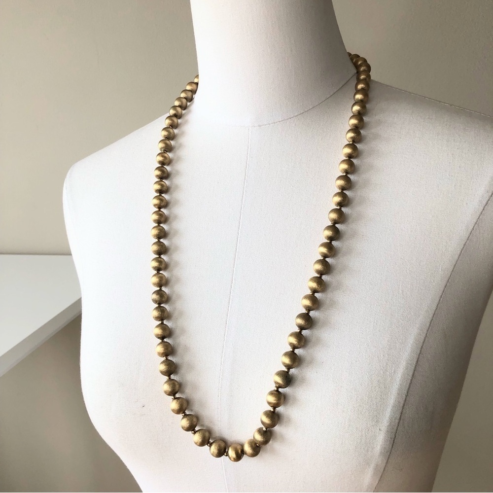 Vintage Signed Monet Gold Metal Beaded Long Necklace